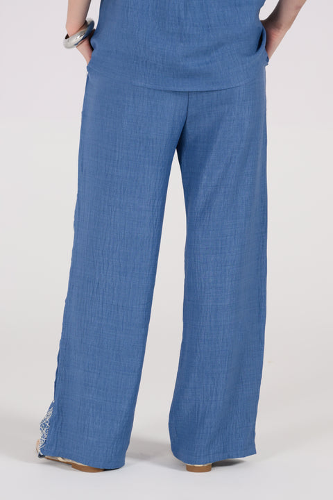 EMBROIDERED WIDE LEG TROUSERS