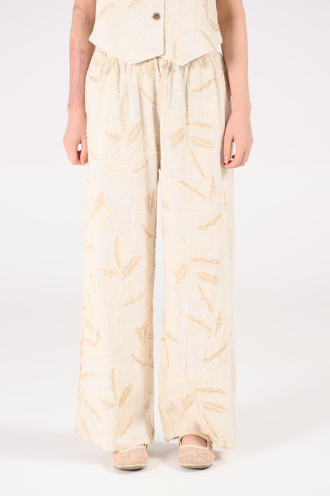 EMBROIDERED WIDE LEG TROUSERS