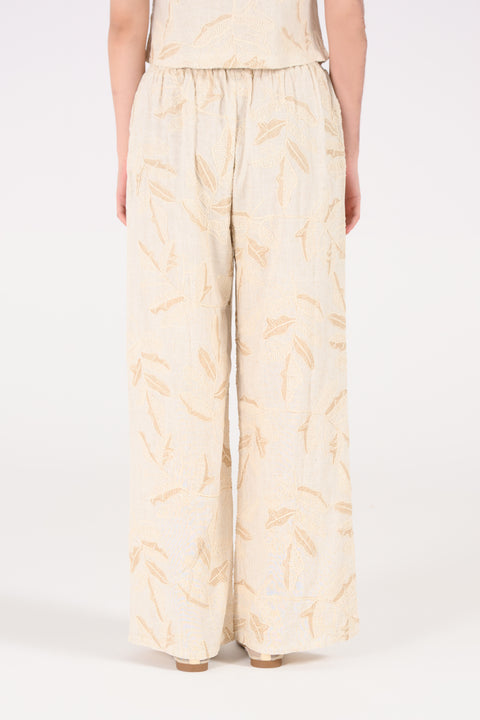 EMBROIDERED WIDE LEG TROUSERS