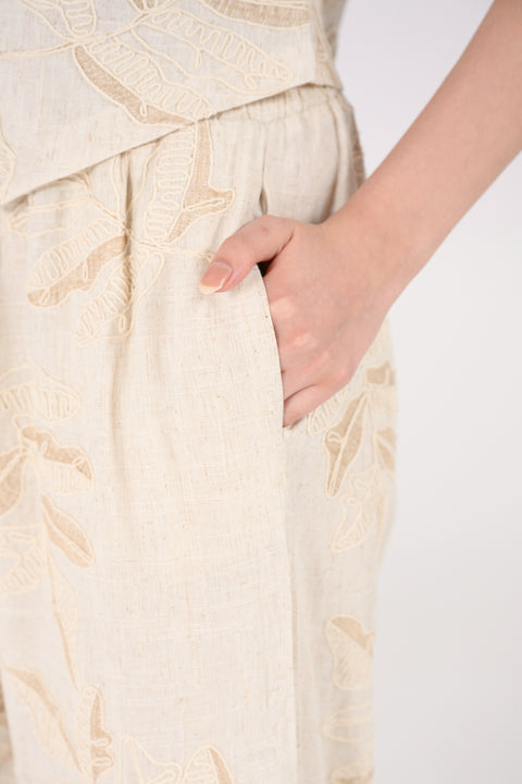 EMBROIDERED WIDE LEG TROUSERS
