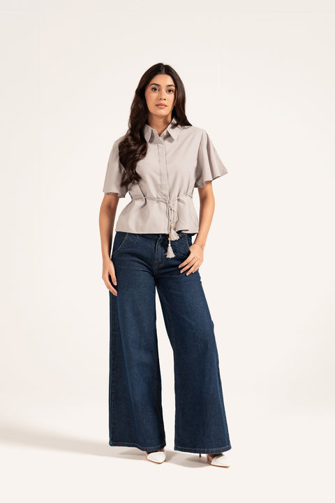 BUTTON DOWN SHIRT WITH TASSEL DETAIL