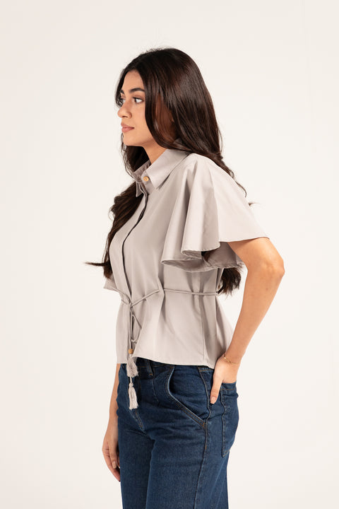 BUTTON DOWN SHIRT WITH TASSEL DETAIL