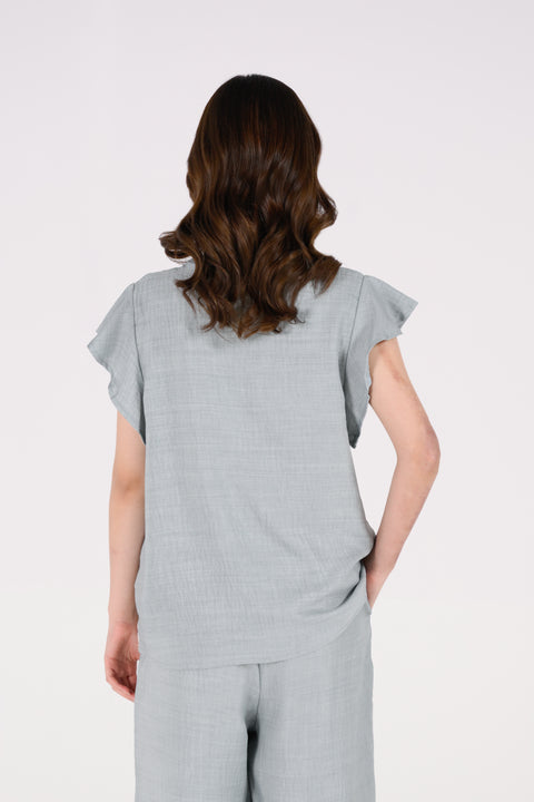 EMBROIDERED RUFFLE SLEEVE TOP