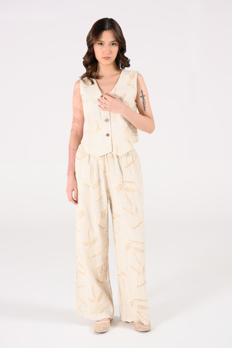ALL-OVER EMBROIDERED LINEN VEST