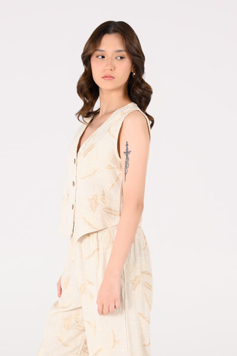 ALL-OVER EMBROIDERED LINEN VEST