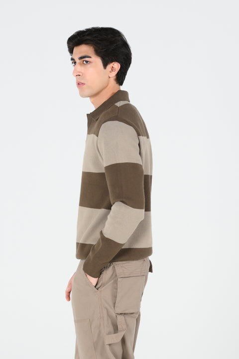 STRIPED POLO SWEATER