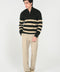 HALF ZIP MOCK NECK STRIPED SWEATER
