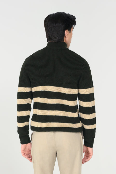 HALF ZIP MOCK NECK STRIPED SWEATER
