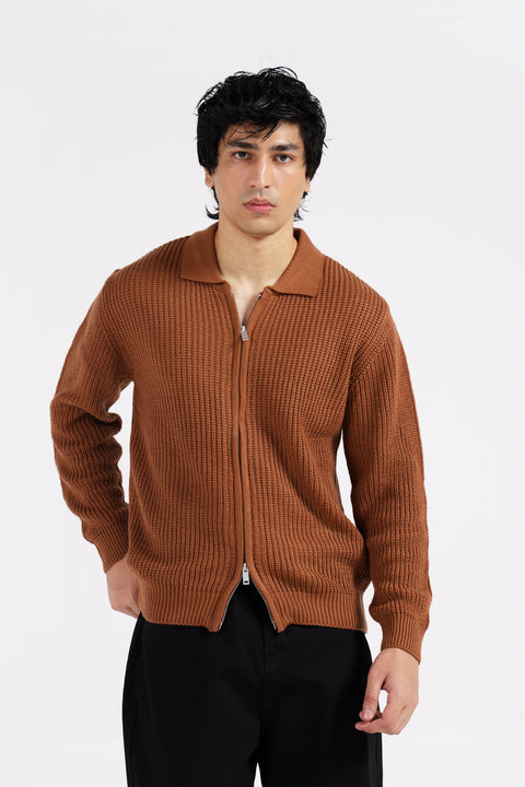 FULL ZIP POLO SWEATER