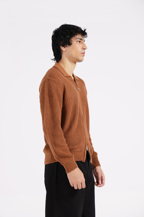 FULL ZIP POLO SWEATER