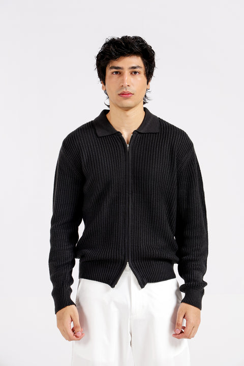 FULL ZIP POLO SWEATER