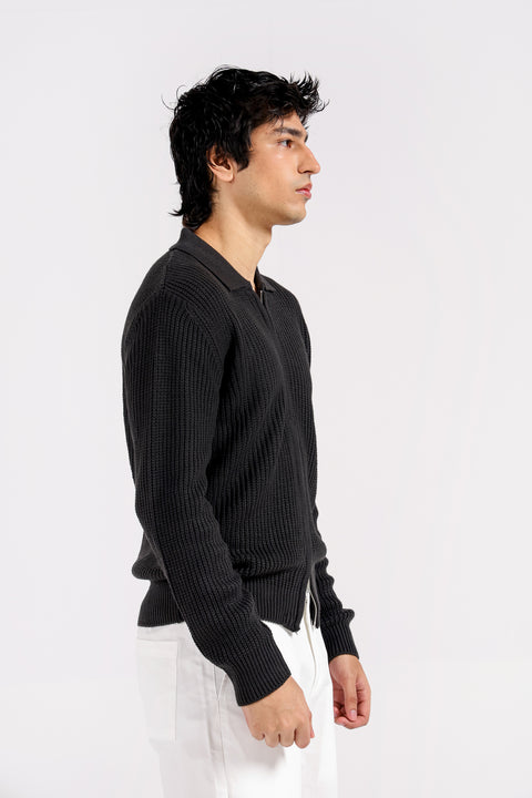 FULL ZIP POLO SWEATER