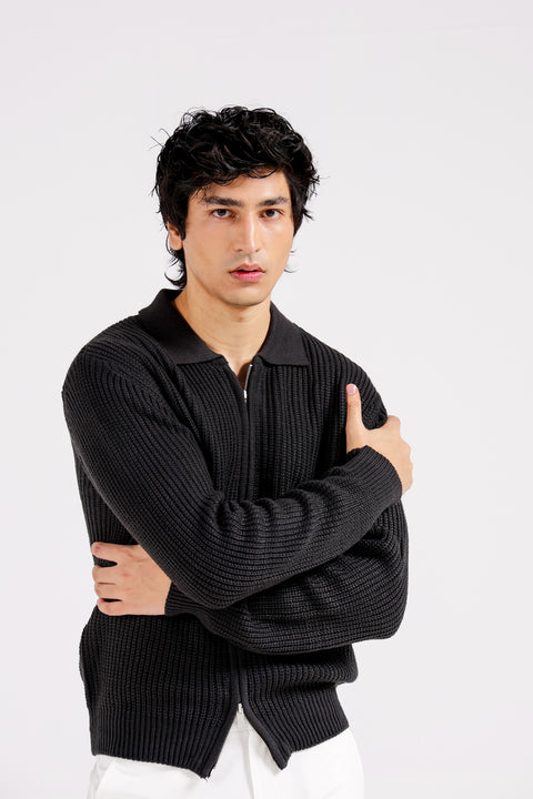 FULL ZIP POLO SWEATER
