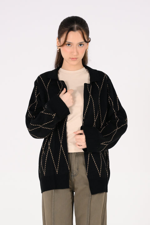 ARGYLE CARDIGAN WITH NOTCH COLLAR