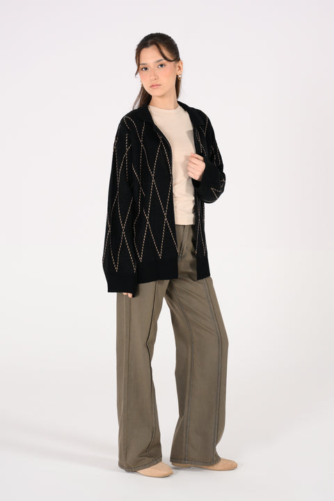 ARGYLE CARDIGAN WITH NOTCH COLLAR