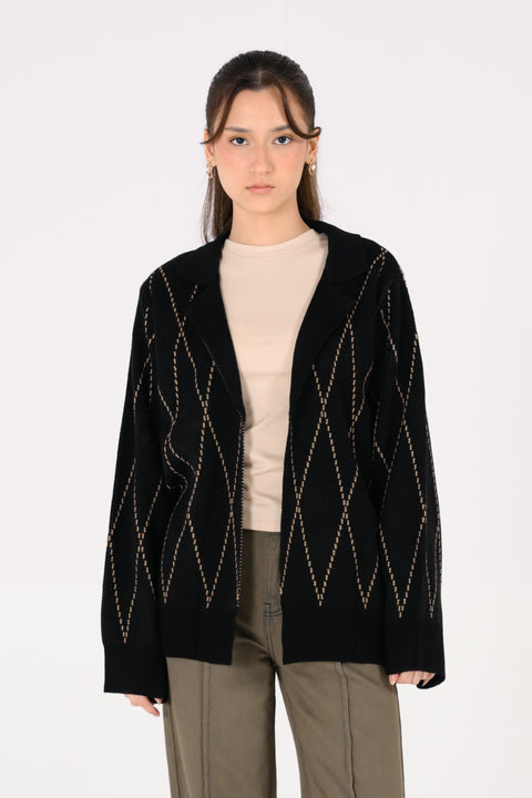 ARGYLE CARDIGAN WITH NOTCH COLLAR