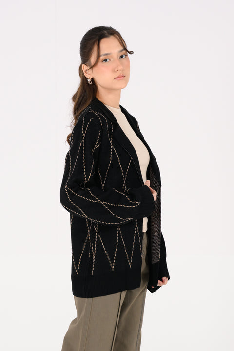 ARGYLE CARDIGAN WITH NOTCH COLLAR