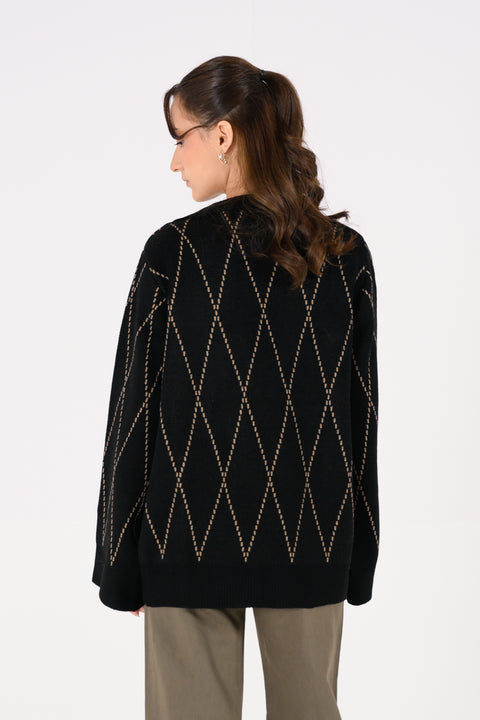 ARGYLE CARDIGAN WITH NOTCH COLLAR