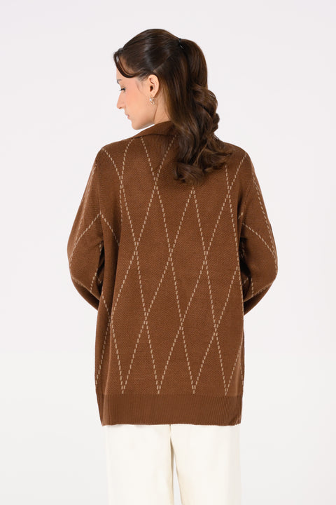 ARGYLE CARDIGAN WITH NOTCH COLLAR