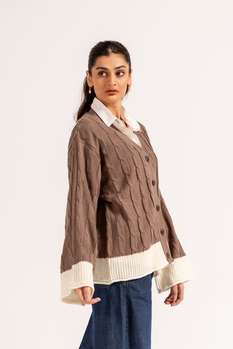 CONTRAST CABLE KNIT CARDIGAN