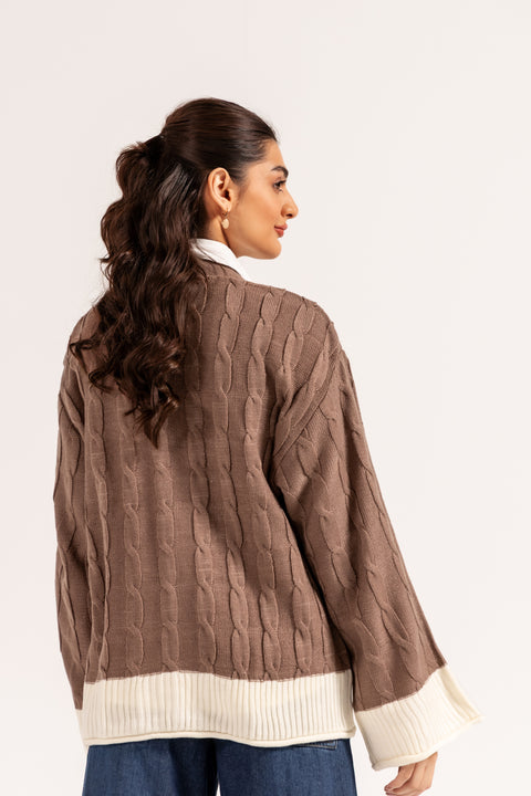 CONTRAST CABLE KNIT CARDIGAN