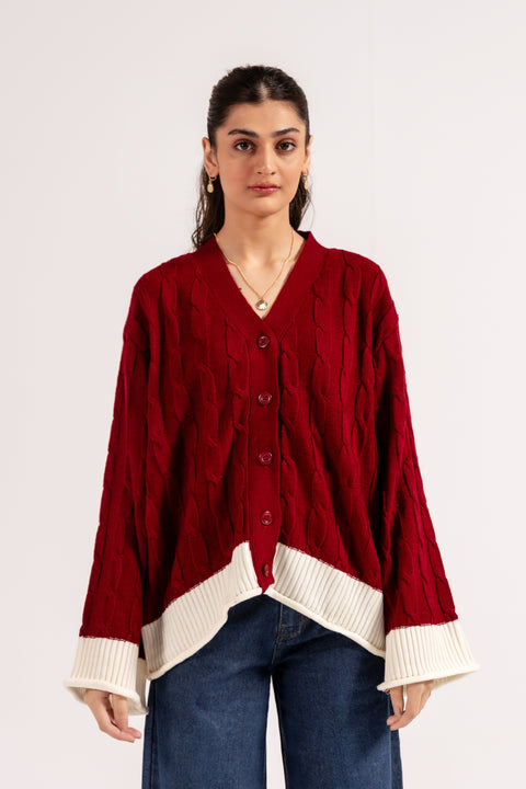 CONTRAST CABLE KNIT CARDIGAN