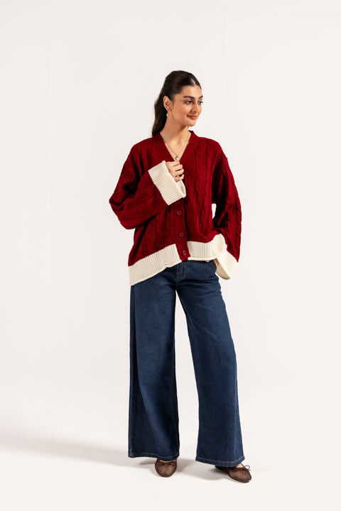 CONTRAST CABLE KNIT CARDIGAN