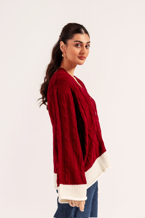 CONTRAST CABLE KNIT CARDIGAN
