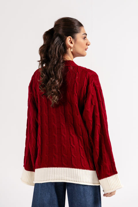 CONTRAST CABLE KNIT CARDIGAN