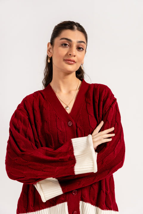 CONTRAST CABLE KNIT CARDIGAN