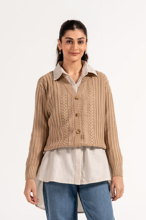 EYELET DETAIL CARDIGAN