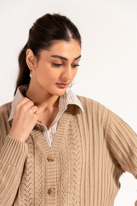 EYELET DETAIL CARDIGAN