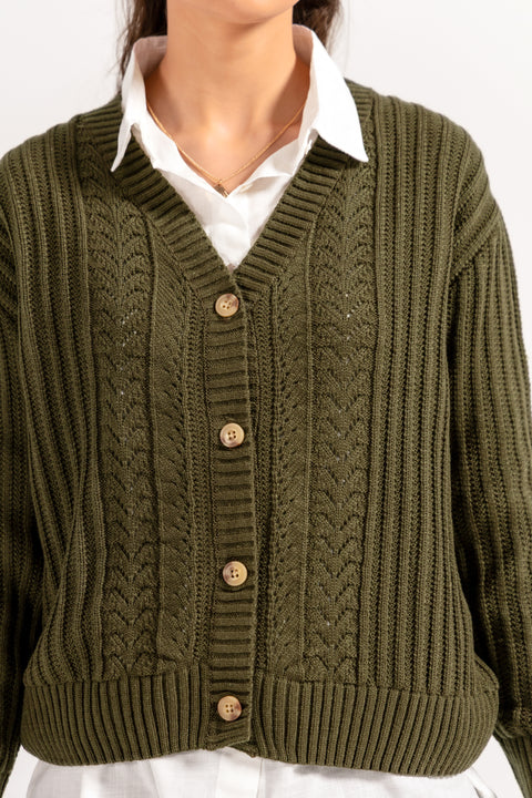 EYELET DETAIL CARDIGAN