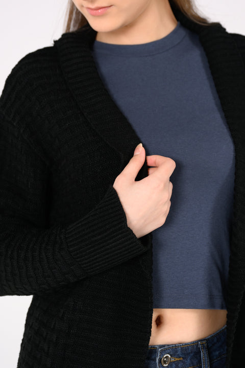 FOLD-OVER COLLAR CARDIGAN