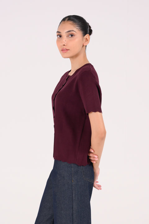 SCALLOPED BUTTON DOWN SWEATER