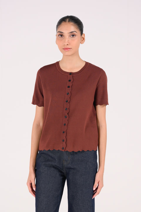 SCALLOPED BUTTON DOWN SWEATER