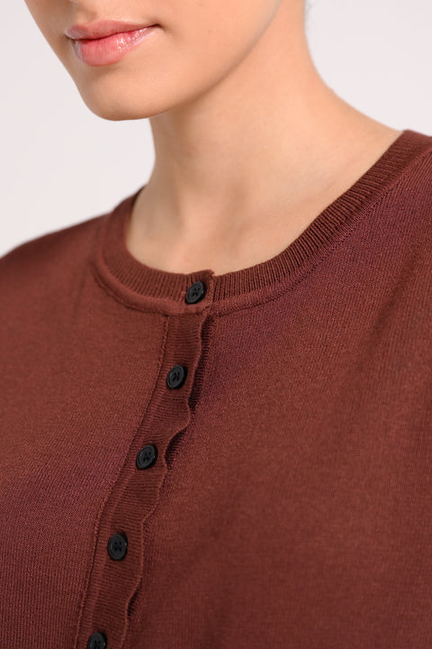 SCALLOPED BUTTON DOWN SWEATER