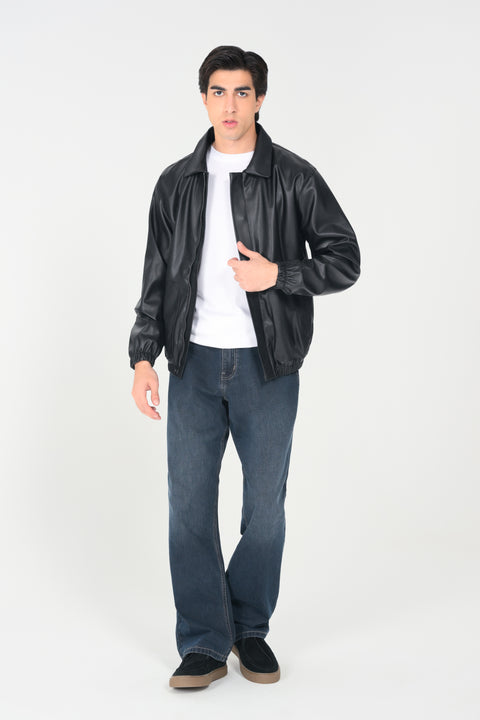 FAUX LEATHER BOMBER JACKET