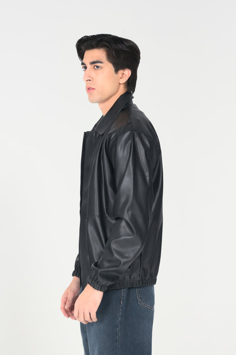 FAUX LEATHER BOMBER JACKET