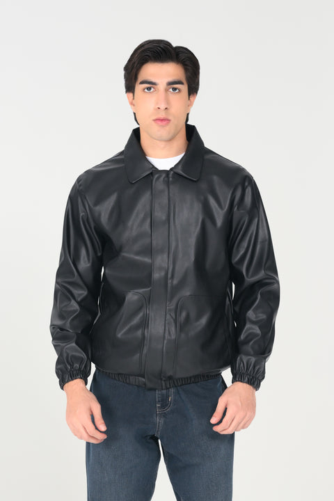 FAUX LEATHER BOMBER JACKET