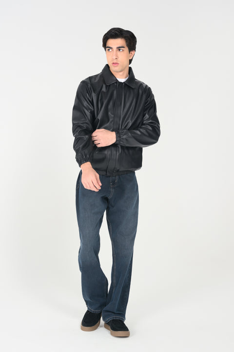 FAUX LEATHER BOMBER JACKET