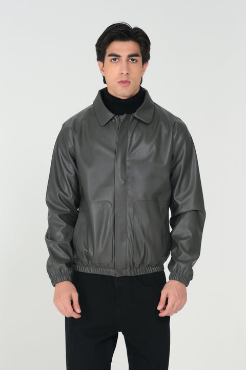 FAUX LEATHER BOMBER JACKET