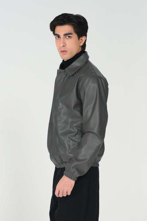 FAUX LEATHER BOMBER JACKET