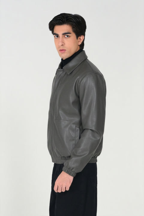 FAUX LEATHER BOMBER JACKET