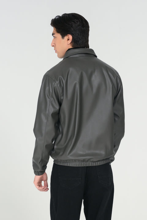FAUX LEATHER BOMBER JACKET