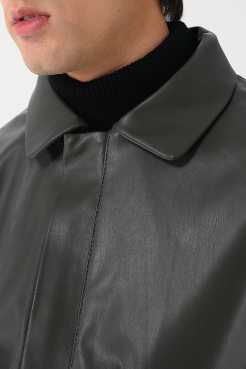 FAUX LEATHER BOMBER JACKET