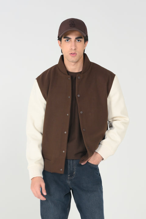 CONTRAST SLEEVE VARSITY JACKET