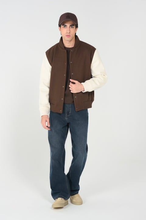 CONTRAST SLEEVE VARSITY JACKET