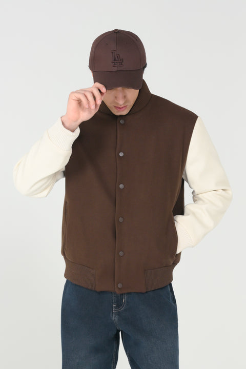 CONTRAST SLEEVE VARSITY JACKET