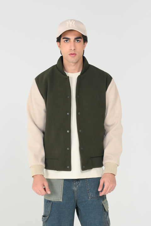 CONTRAST SLEEVE VARSITY JACKET